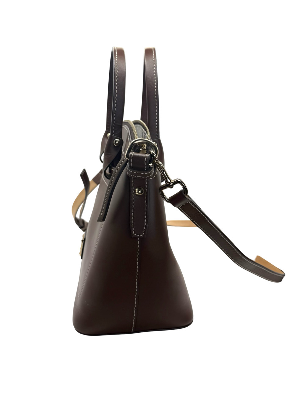 Authentic Dooney & Bourke Brown Leather Satchel Handbag with Detachable Shoulder - Picture 5 of 15